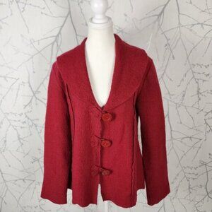 Laura Red 100% Boiled Deconstructed Button Front Cardigan
